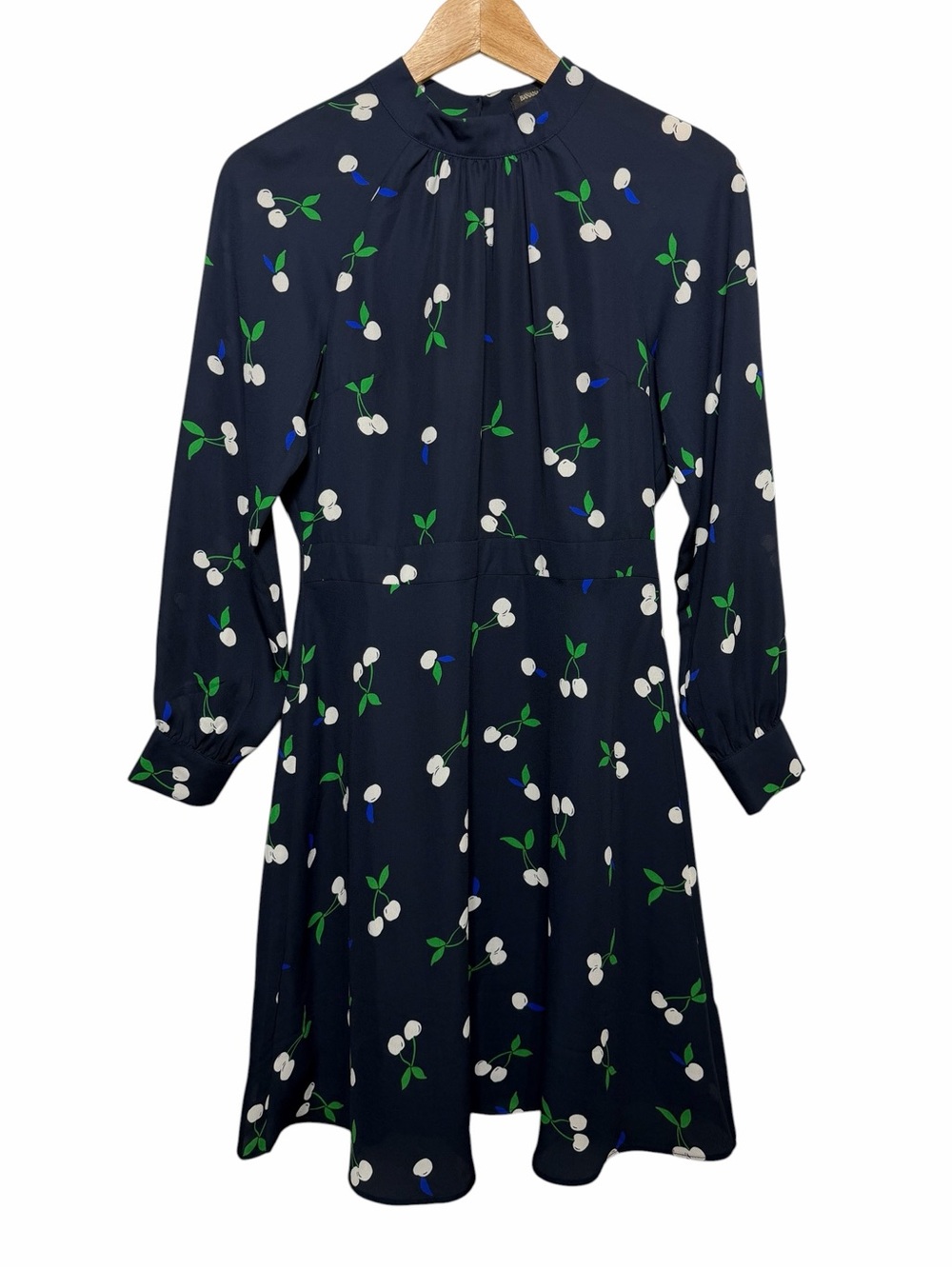 Banana Republic Factory Petite Navy Cherry Blossom Long Slv Fit Flare Size 4P